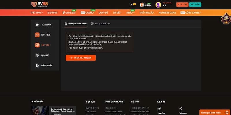 Hướng dẫn cách rút tiền SV88